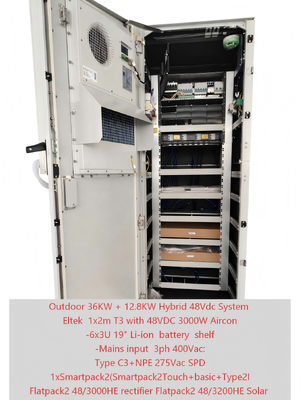 Telekommunikations-Hybridsystem-Solar-Außenschrank 36 kW + 12,8 kW mit Smartpack 2-Controller