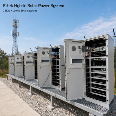 Solar Hybrid Telecom Power System 48V for Off-Grid & Weak-Grid BTS — Outdoor Cabinet with 12.8kW PV Charger, Grid + Solar Operation